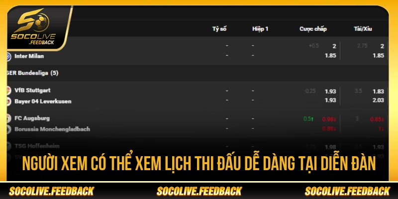 Người xem có thể xem lịch thi đấu dễ dàng tại Socolive