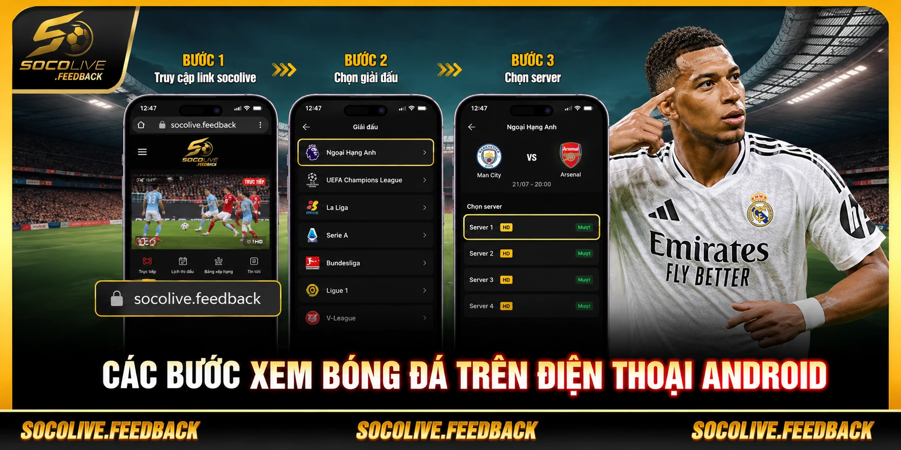 Các bước xem bóng đá trên điện thoại Android