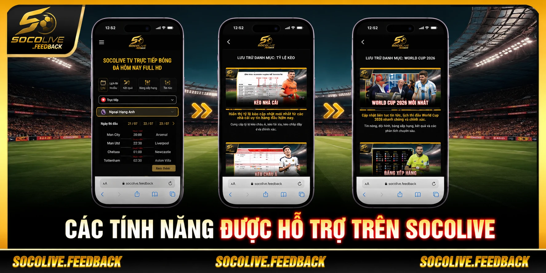 Các tính năng được hỗ trợ trên Socolive khi xem bóng đá