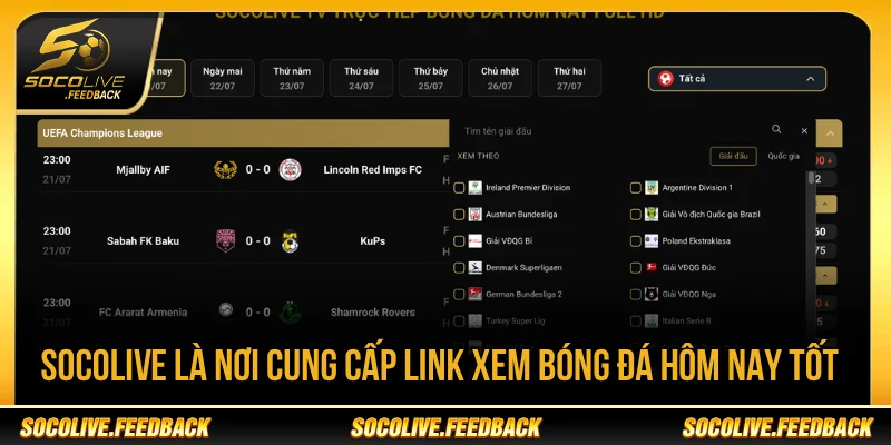 Link xem bóng đá hôm nay tại Socolive